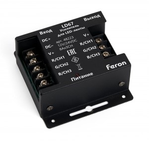 Усилитель для светодиодной RGB ленты Feron LD67 12/24V 288/576W, черный Усилитель для светодиодной RGB ленты Feron LD67 12/24V 288/576W, черный