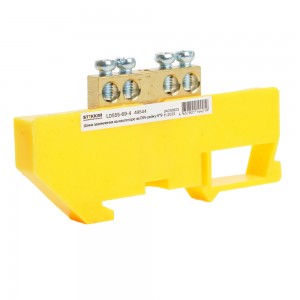 Шина &quot;PE&quot; на изоляторе STEKKER LD555-69-4 на DIN-рейку 4 вывода 6х9, желтый Шина "PE" на изоляторе STEKKER LD555-69-4 на DIN-рейку 4 вывода 6х9, желтый