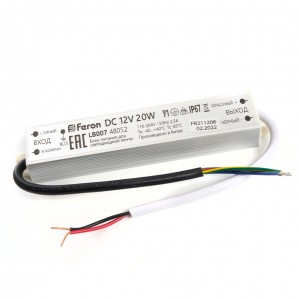 Трансформатор электронный Feron LB007 DC12V 20W IP67 для светодиодной ленты Трансформатор электронный Feron LB007 DC12V 20W IP67 для светодиодной ленты