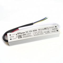 Трансформатор электронный Feron LB007 DC12V 40W IP67 для светодиодной ленты