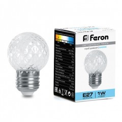 Лампа-строб Feron LB-377 1W E27 G45 шарик прозрачный холодный свет (6400K)